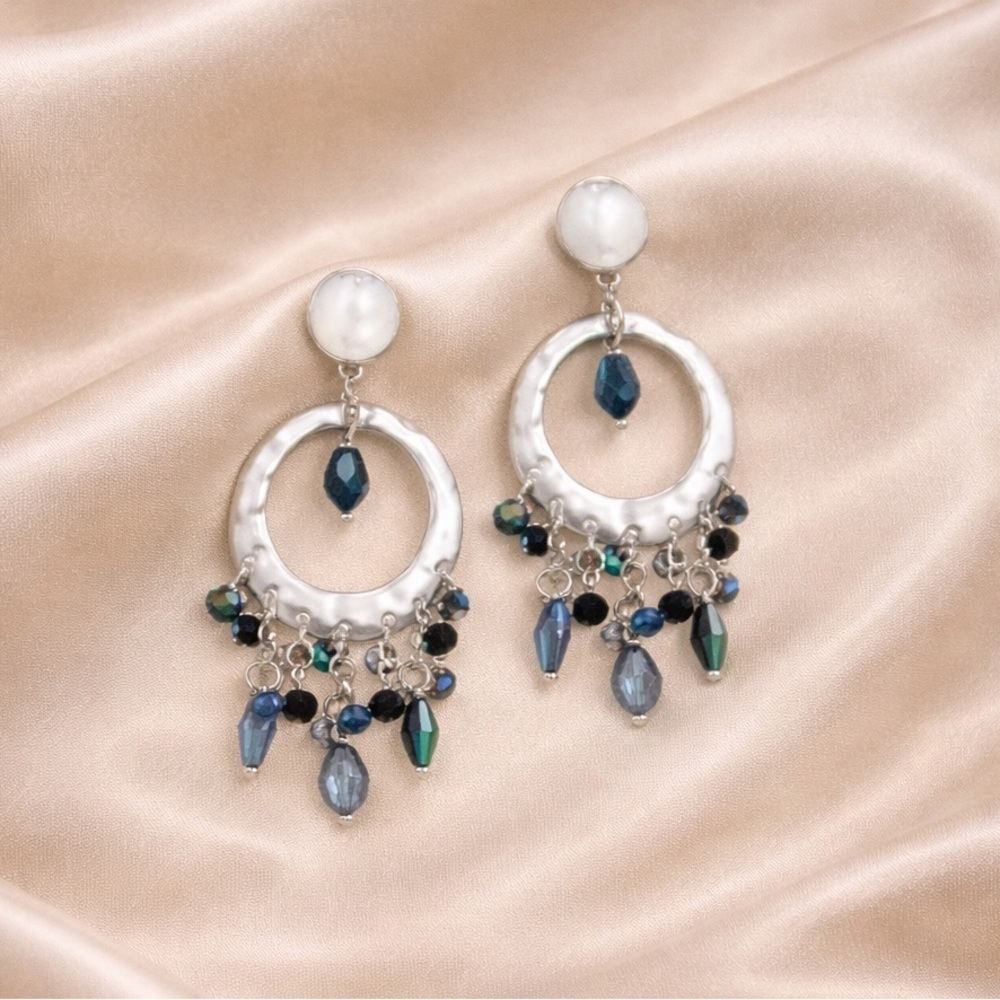 Vintage Silver Blue Crystal Earrings